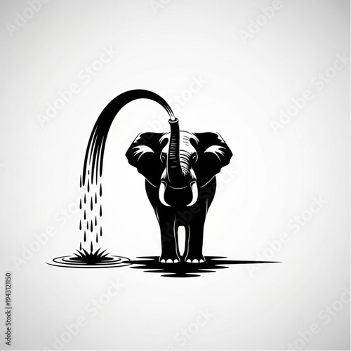 Black and White Elephant Illustration Urinating.