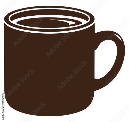 Brown coffee mug with handle on white background