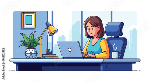 Creative Woman Working on a Laptop in a Modern Office Environment