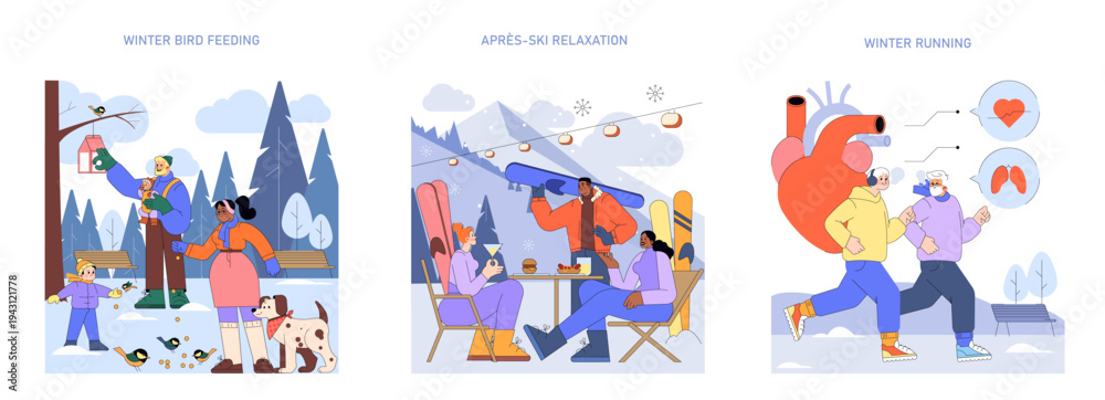 Fototapeta premium Winter Bird Feeding and Ski Vector Illustration