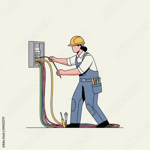 Electrician Working on Electrical Panel.