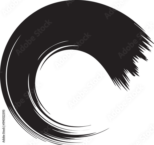Circular Black Ink Brush Stroke with Rough Ends