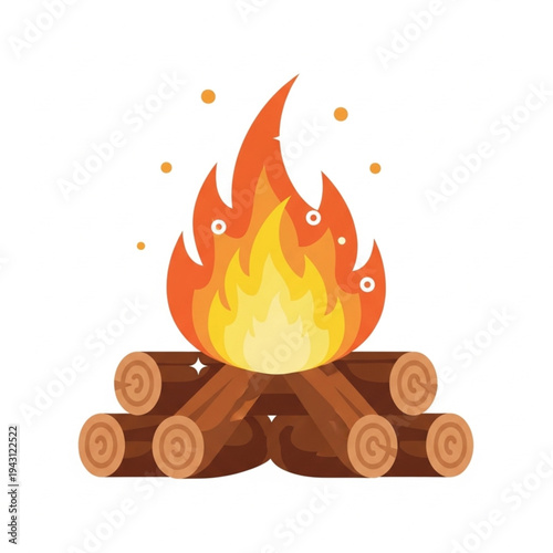 Campfire Illustration with Flames and Logs.