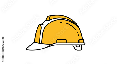Line drawing of a yellow hard hat with a white brim on a plain white background.