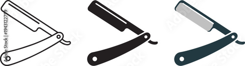 Straight Razor Icon Set. Barber Shaving Tool Vector Illustration.