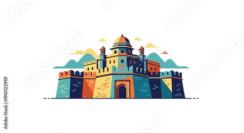 Colorful fortress illustration against white background