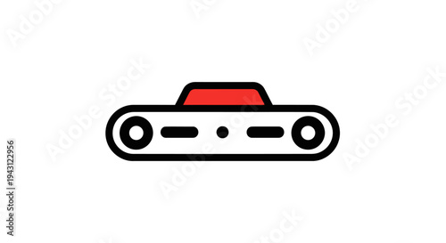 A simple line drawing of a tank treads icon with a red top against a white background.