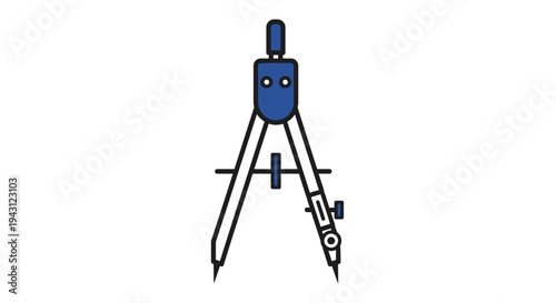 A blue and silver compass with a pencil on a white background for drawing and drafting purposes.