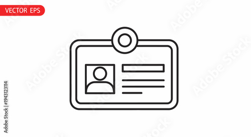 Line drawing of an identification card with a person's silhouette and text fields on a white background.