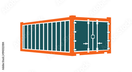 A green shipping container with orange trim and white accents on a plain white background.