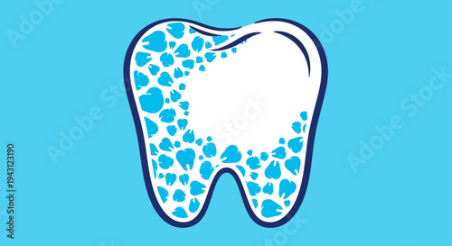 Tooth with blue spots on white background, dental health concept