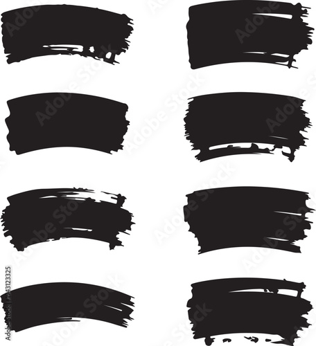Diverse Collection of Eight Black Brush Strokes for Artistic Design Projects