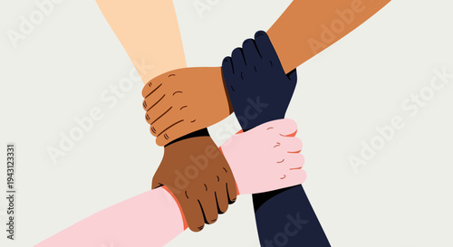 Diverse hands stacking together in unity and cooperation