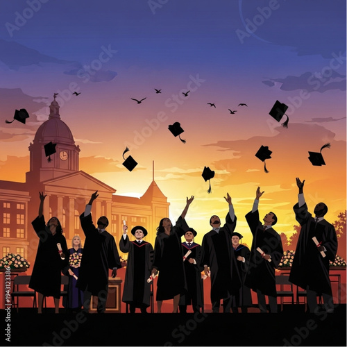 Graduates Throwing Caps in University Celebration.