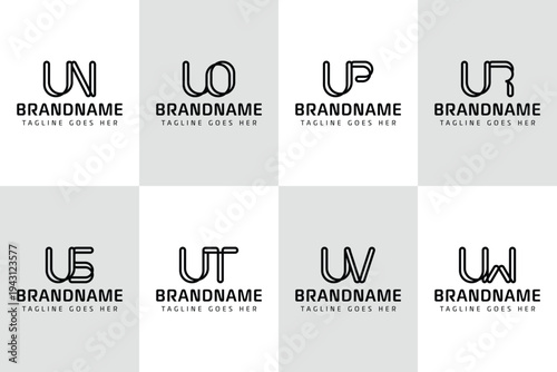Letters UN UO UP UR US UT UV UW Monogram Logo, for NU OU PU RU SU TU VU WU initials