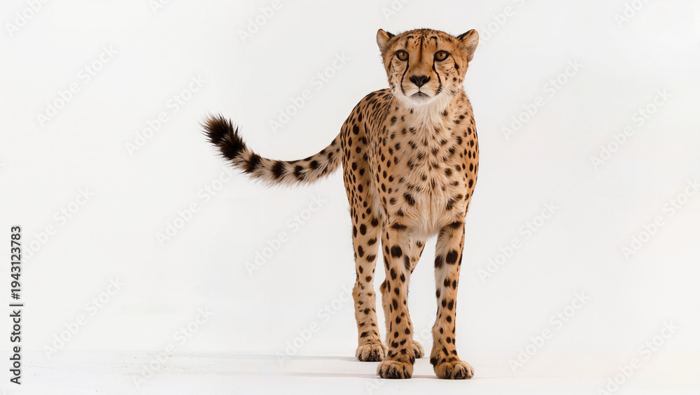 Naklejka premium Alert Cheetah Standing Still on Clean White Background