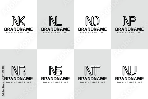 Letters NK NL NO NP NR NS NT NU Monogram Logo, for KN LN ON PN RN SN TN UN initials
