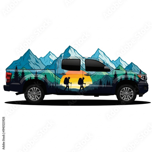 Custom Pickup Truck with Mountain Design.