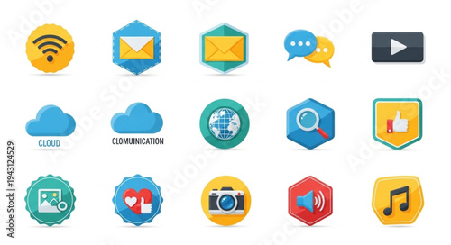 Collection of Colorful Social Media and Technology Icons.