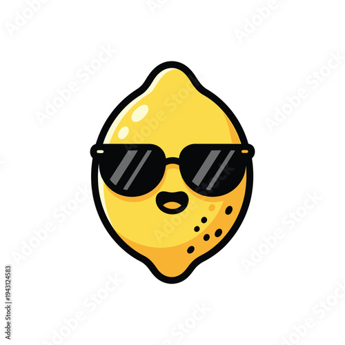 Lemon Character Wearing Sunglasses Cartoon Illustration.