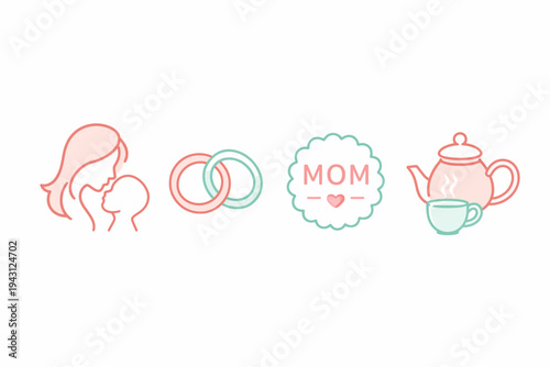 Motherhood symbols and icons in pastel colors
