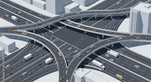 Complex Highway Interchange with Multiple Overpasses and Traffic.
