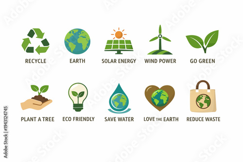 Environmental icons and sustainable living symbols