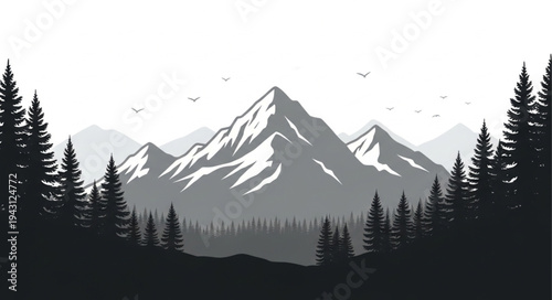 Mountain Landscape with Snow and Trees.