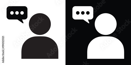 Brainstorming and user feedback icon. A person with speech bubbles overhead, symbolizing customer reviews, professional opinions, internal thoughts, or public discussion.