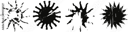 set of black abstract ink splatters and paint blots on white background