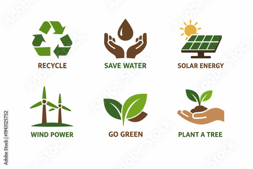 Eco friendly icons for sustainable living and environmental conservation