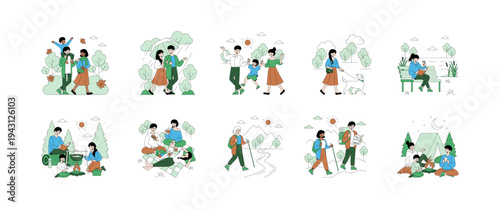 Family Outdoor Activities in Nature Vector Illustration