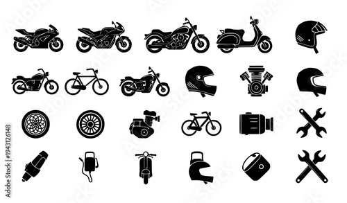 Motorcycle icon collection vector bike silhouette set isolated on white background