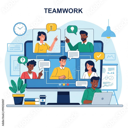 Diverse Team Collaborating on Computer Project.