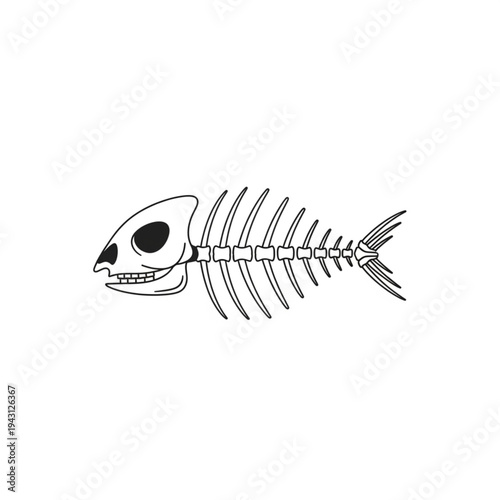 Fish Skeleton Bones Illustration Isolated White Background.