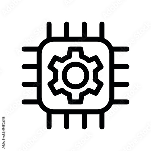 Microchip Processor with Gear Line Art Design
