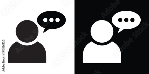 Brainstorming and user feedback icon. A person with speech bubbles overhead, symbolizing customer reviews, professional opinions, internal thoughts, or public discussion.