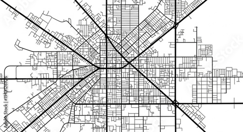 Detailed Black and White City Street Map Illustration.