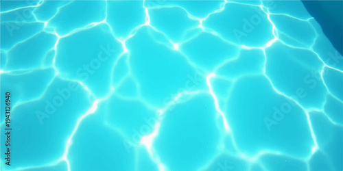Clear blue swimming pool water surface with gentle ripples and reflections in a cool summer background