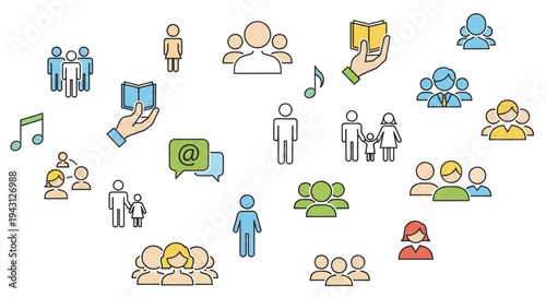 Diverse Group of People Icons Representing Community and Social Interaction.