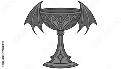 A gray bat winged goblet icon with intricate design elements