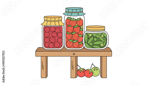 A jar of food icon illustration with three jars on a table