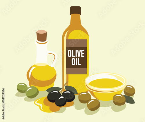 bottle of olive oil and olives