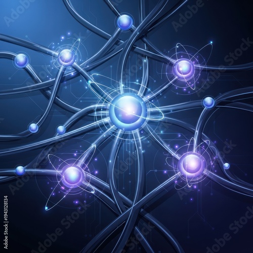 Futuristic abstract neural network background representing brain activity, AI, digital connections, and data flow