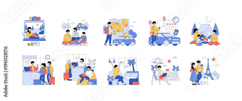 Travel and Leisure Vector Illustrations with Activities