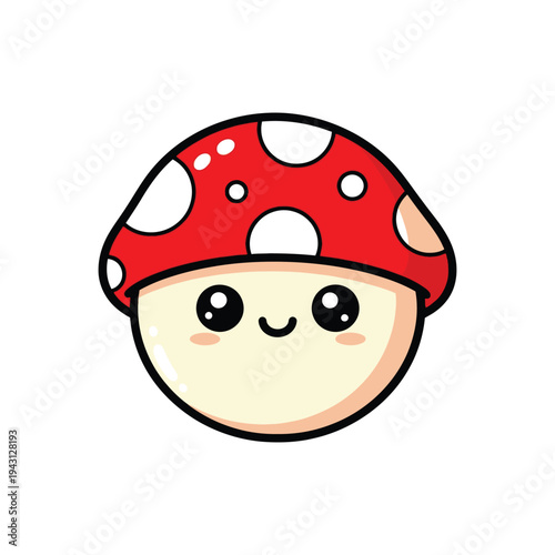 Cute Cartoon Mushroom Character With Red Polka Dot Cap.