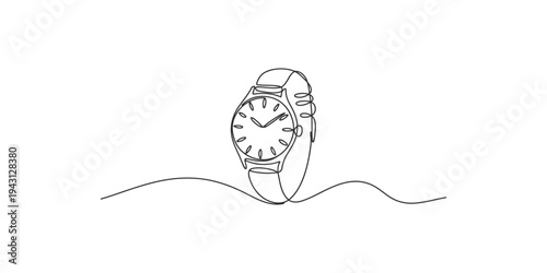 Continuous line drawing of a wristwatch with a minimalist design watch clock time one art