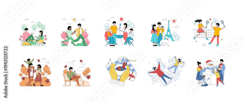 Vector Illustrations of Seasonal Activities and Family Fun