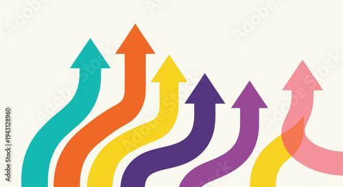 Multiple Colorful Curved Arrows Moving Upwards Representing Diverse Growth Paths Financial Success Business Trends And Creative Solutions In Abstract Vector Illustration