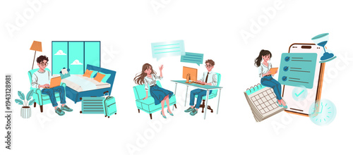 Illustrative Scene of Remote Work and Planning Activities